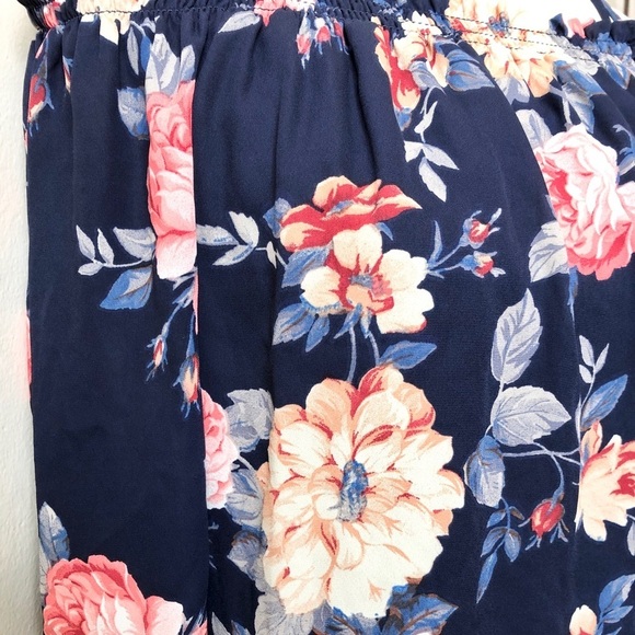 iZ Byer Navy Flowy Floral Off Shoulder Top Women’s Medium - Picture 4 of 12
